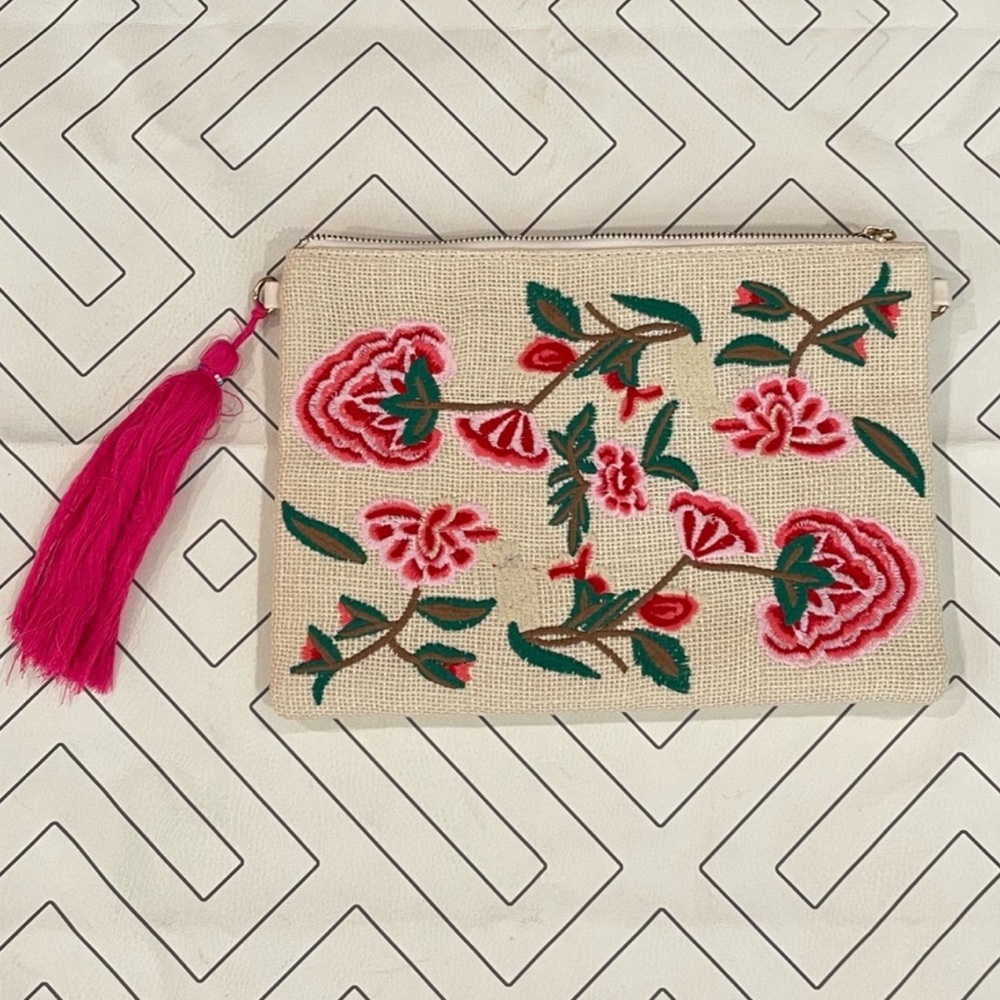 3AM Forever Embroidered Floral Clutch with Tassel